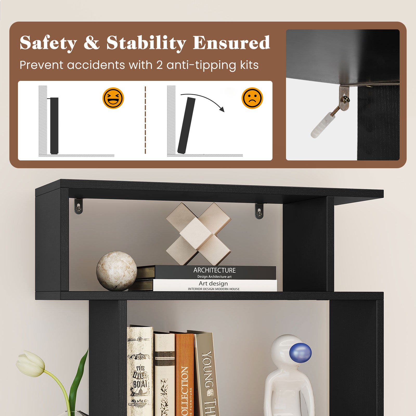 6-Tier Bookcase, Anti-Tipping Kit, Black Bookcases at Gallery Canada