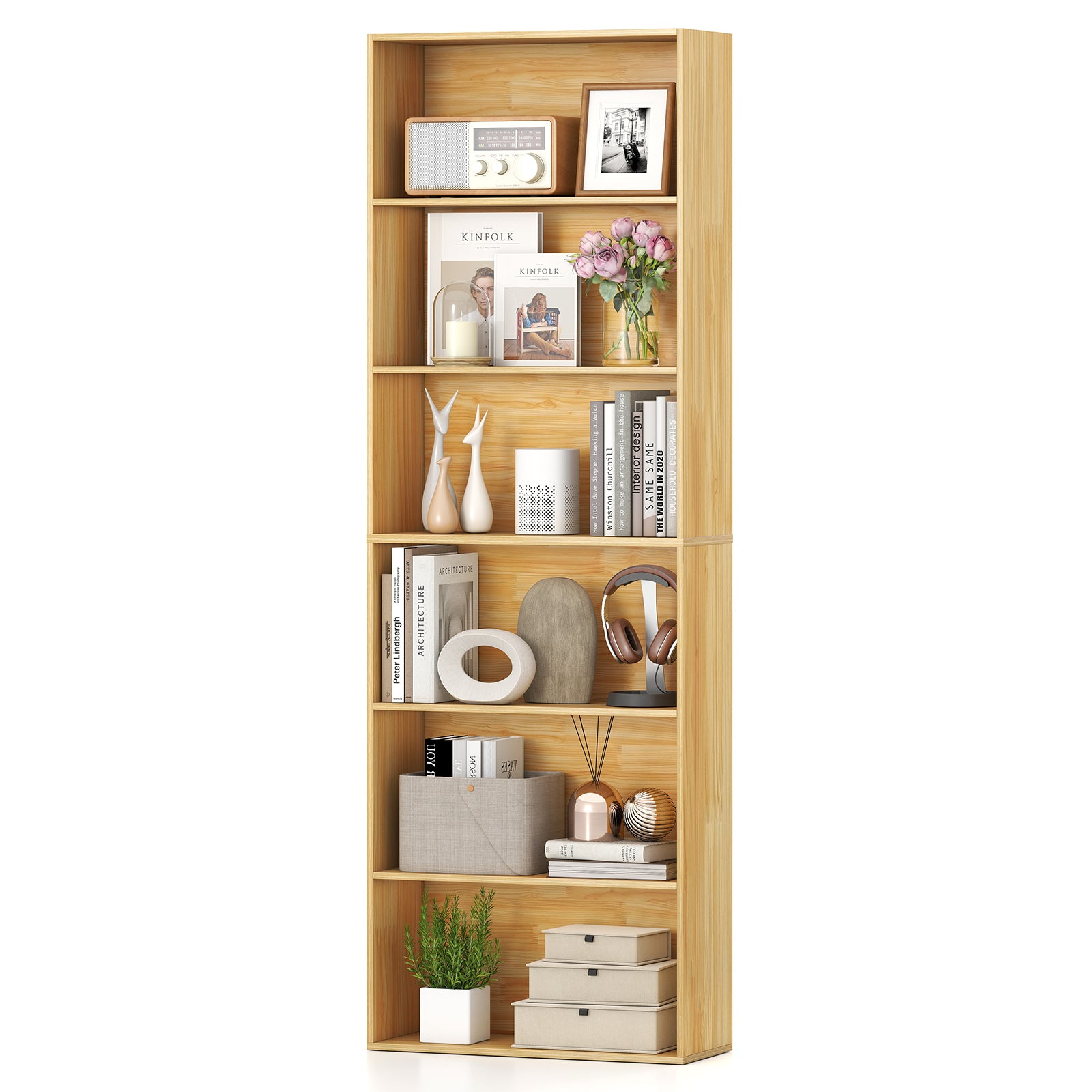 6-Tier Bookcase with 6 Open Shelves and Anti-Toppling Kits, Wood Bookcases at Gallery Canada