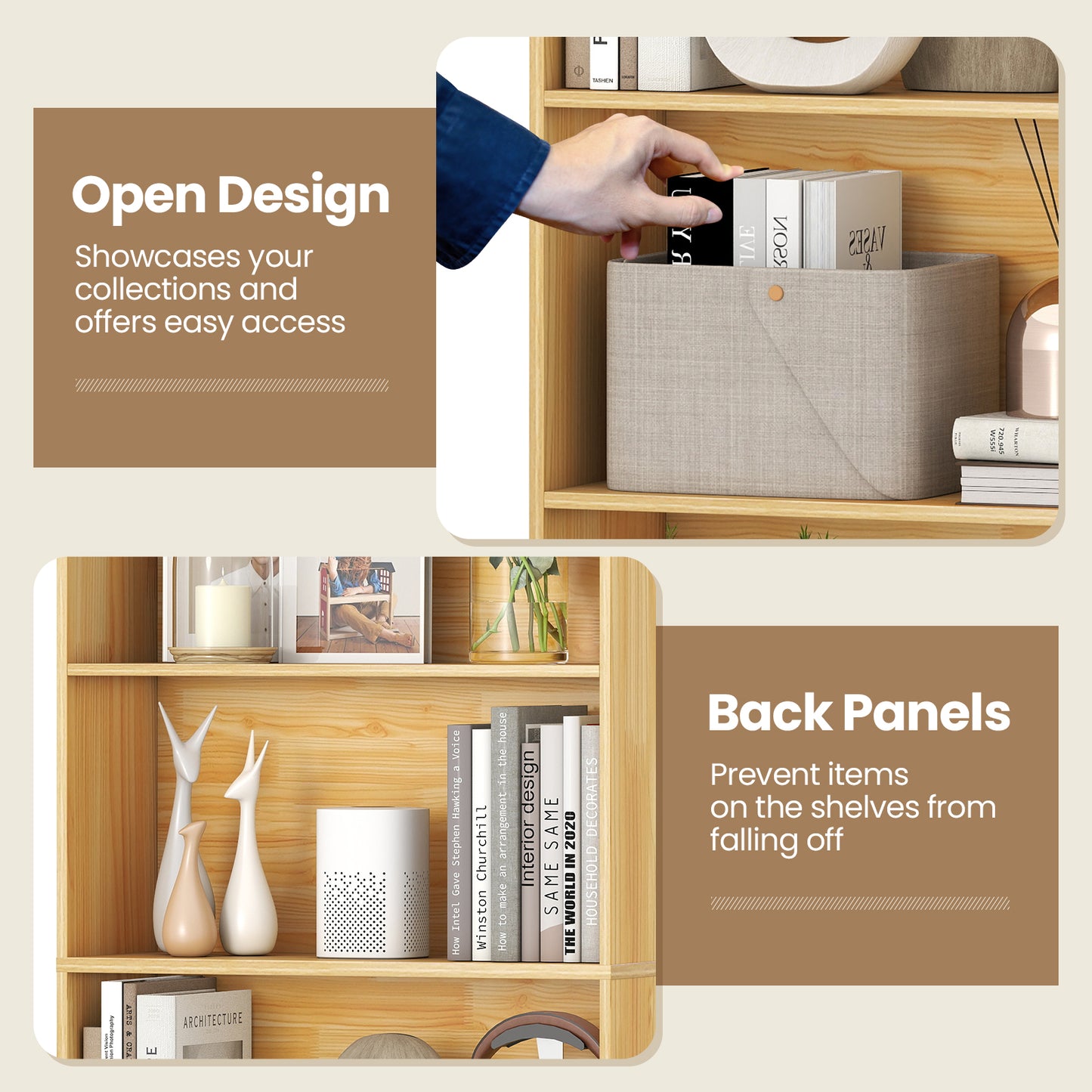 6-Tier Bookcase with 6 Open Shelves and Anti-Toppling Kits, Wood Bookcases at Gallery Canada