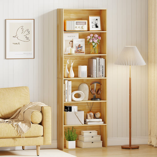6-Tier Bookcase with 6 Open Shelves and Anti-Toppling Kits, Wood