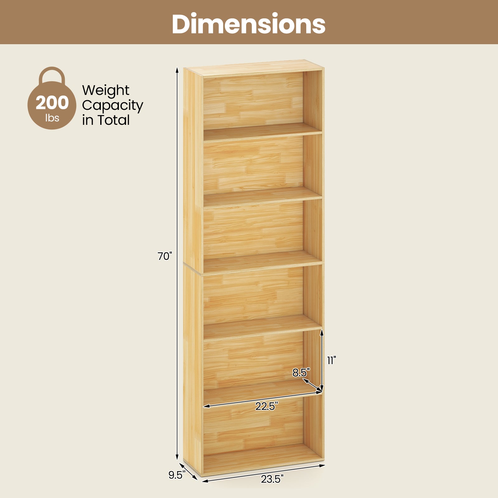 6-Tier Bookcase with 6 Open Shelves and Anti-Toppling Kits, Wood Bookcases at Gallery Canada