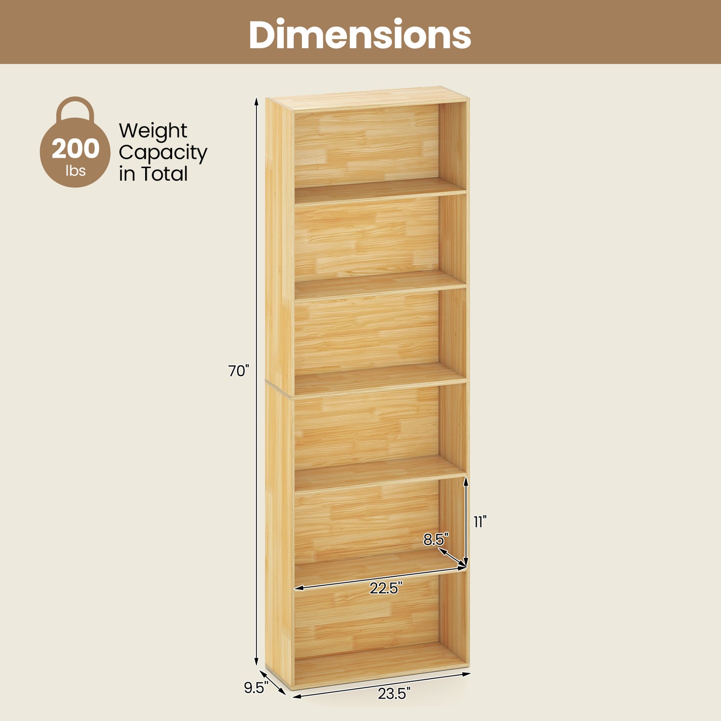 6-Tier Bookcase with 6 Open Shelves and Anti-Toppling Kits, Wood Bookcases at Gallery Canada