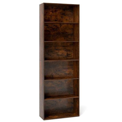 6-Tier Bookcase, 6 Open Shelves, Anti-Toppling Kits, Rustic Brown