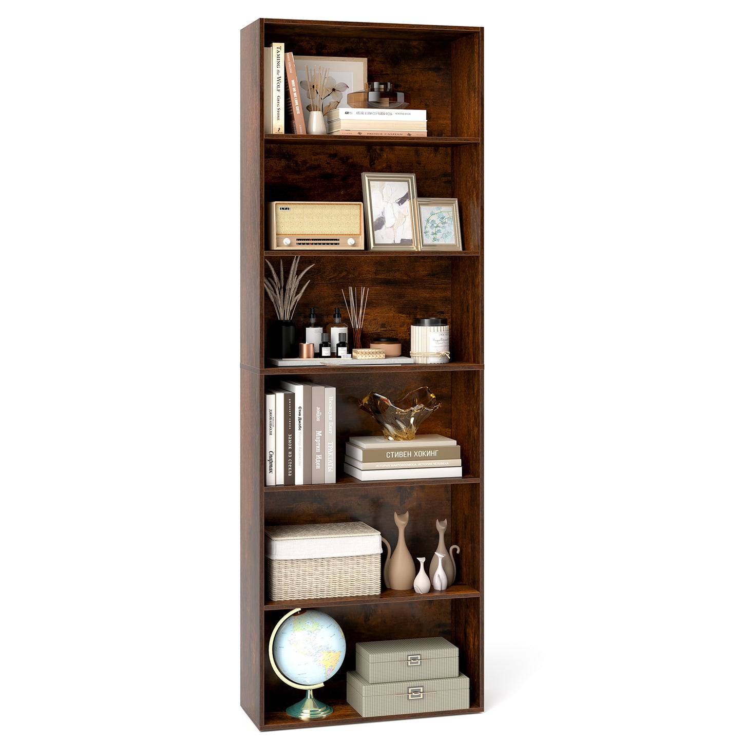 6-Tier Bookcase, 6 Open Shelves, Anti-Toppling Kits, Rustic Brown Bookcases at Gallery Canada