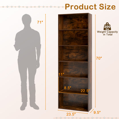 6-Tier Bookcase, 6 Open Shelves, Anti-Toppling Kits, Rustic Brown Bookcases at Gallery Canada