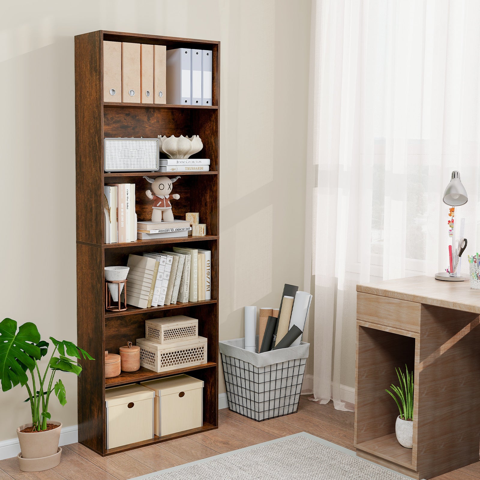 6-Tier Bookcase, 6 Open Shelves, Anti-Toppling Kits, Rustic Brown Bookcases at Gallery Canada