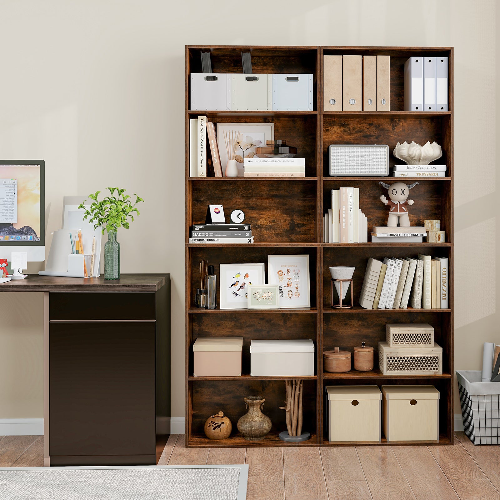 6-Tier Bookcase, 6 Open Shelves, Anti-Toppling Kits, Rustic Brown Bookcases at Gallery Canada