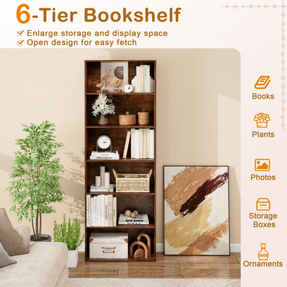 6-Tier Bookcase, 6 Open Shelves, Anti-Toppling Kits, Rustic Brown Bookcases at Gallery Canada