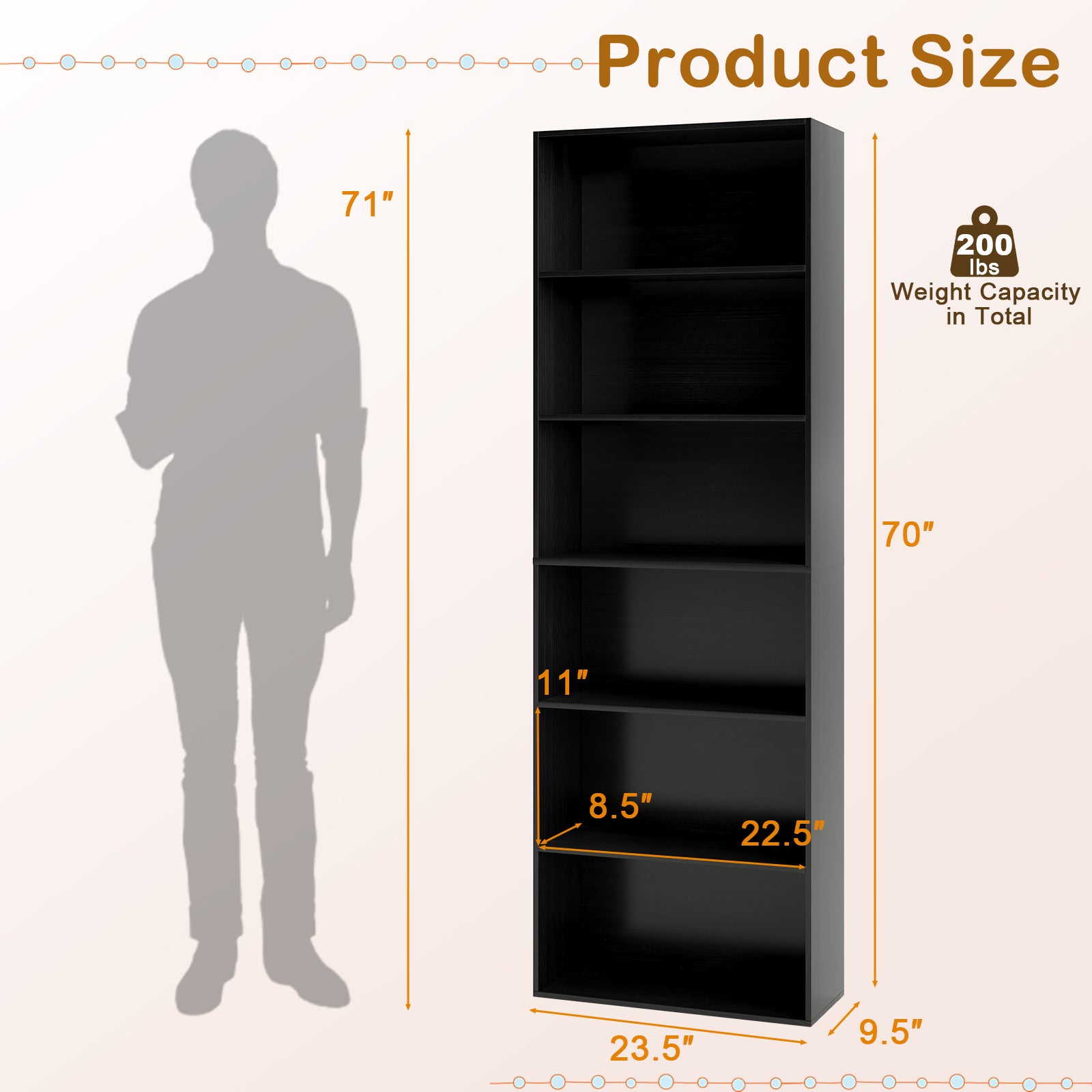 6-Tier Bookcase, 6 Open Shelves, Anti-Toppling Kit, Black Bookcases at Gallery Canada