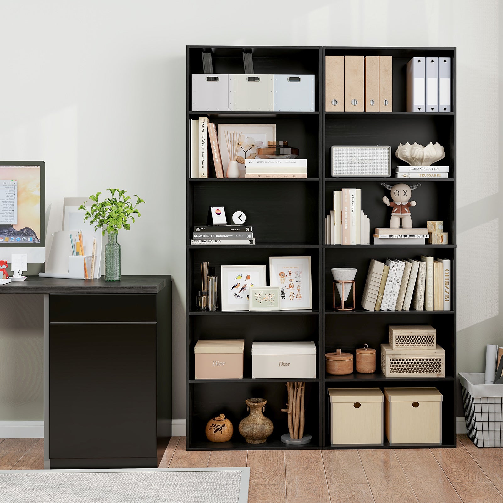 6-Tier Bookcase, 6 Open Shelves, Anti-Toppling Kit, Black Bookcases at Gallery Canada