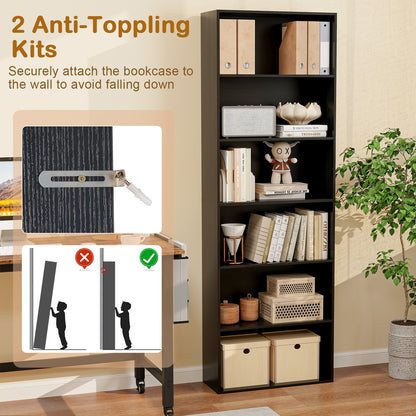 6-Tier Bookcase, 6 Open Shelves, Anti-Toppling Kit, Black Bookcases at Gallery Canada
