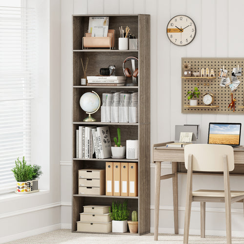 6-Tier Bookcase with 6 Open Shelves and Anti-Toppling Kits, Gray