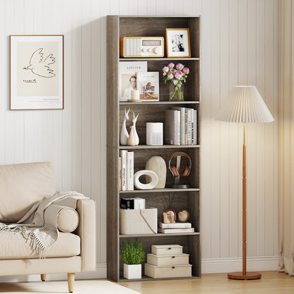 6-Tier Bookcase with 6 Open Shelves and Anti-Toppling Kits, Gray Bookcases at Gallery Canada