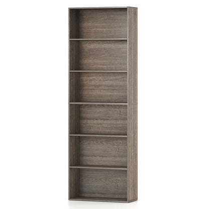 6-Tier Bookcase with 6 Open Shelves and Anti-Toppling Kits, Gray Bookcases at Gallery Canada