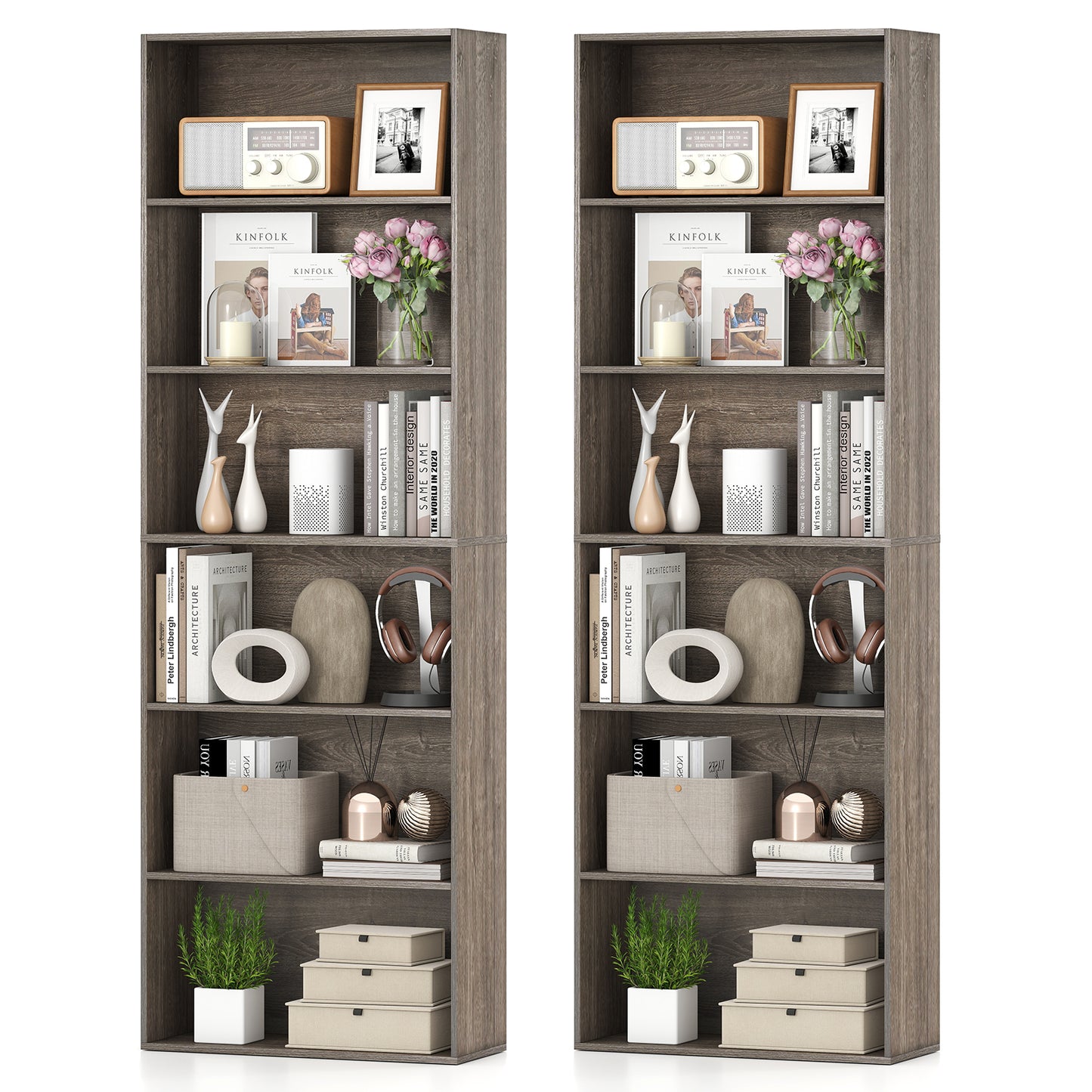 6-Tier Bookcase with 6 Open Shelves and Anti-Toppling Kits, Gray Bookcases at Gallery Canada