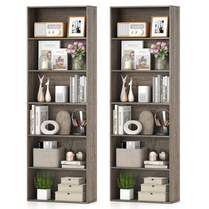 6-Tier Bookcase with 6 Open Shelves and Anti-Toppling Kits, Gray Bookcases at Gallery Canada