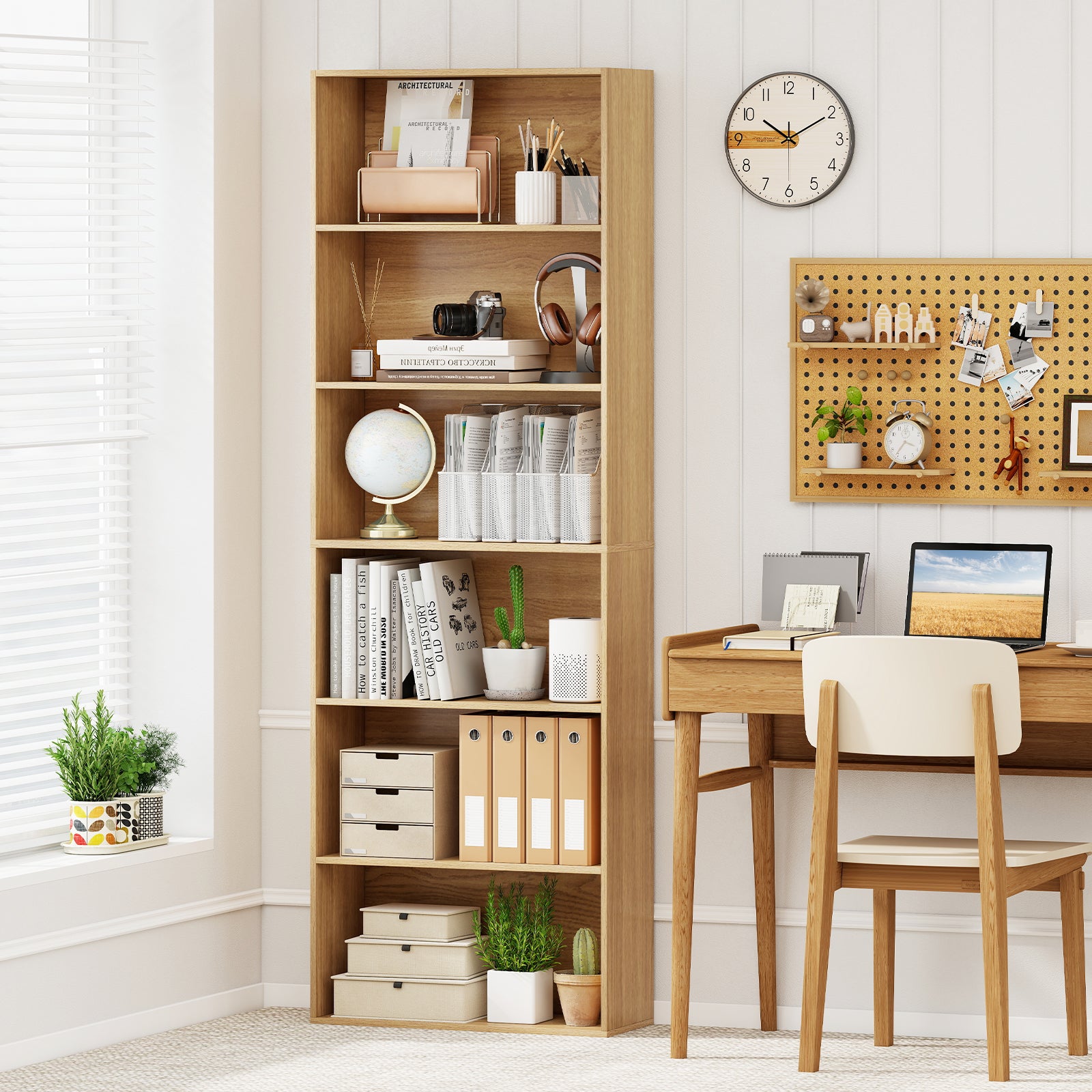 6-Tier Bookcase with 6 Open Shelves and Anti-Toppling Kits, Natural Bookcases at Gallery Canada