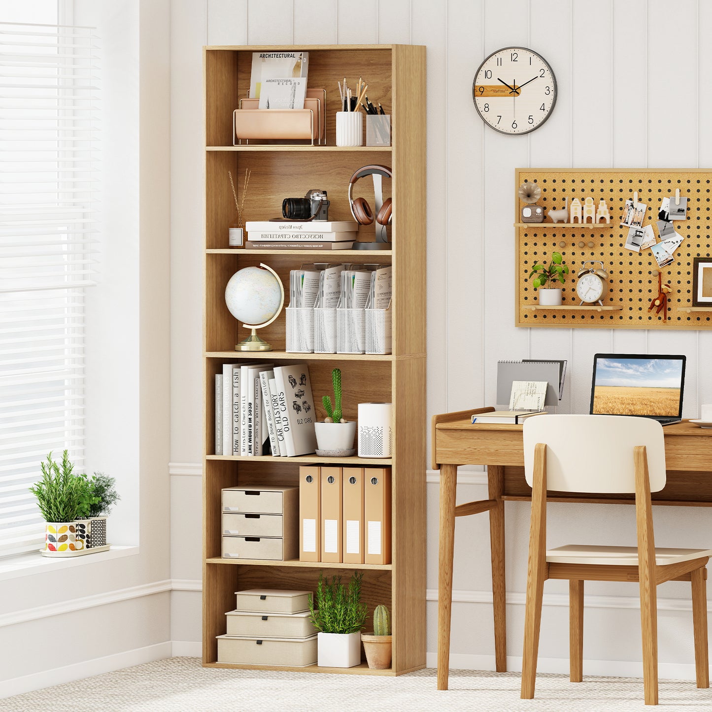 6-Tier Bookcase with 6 Open Shelves and Anti-Toppling Kits, Natural Bookcases at Gallery Canada