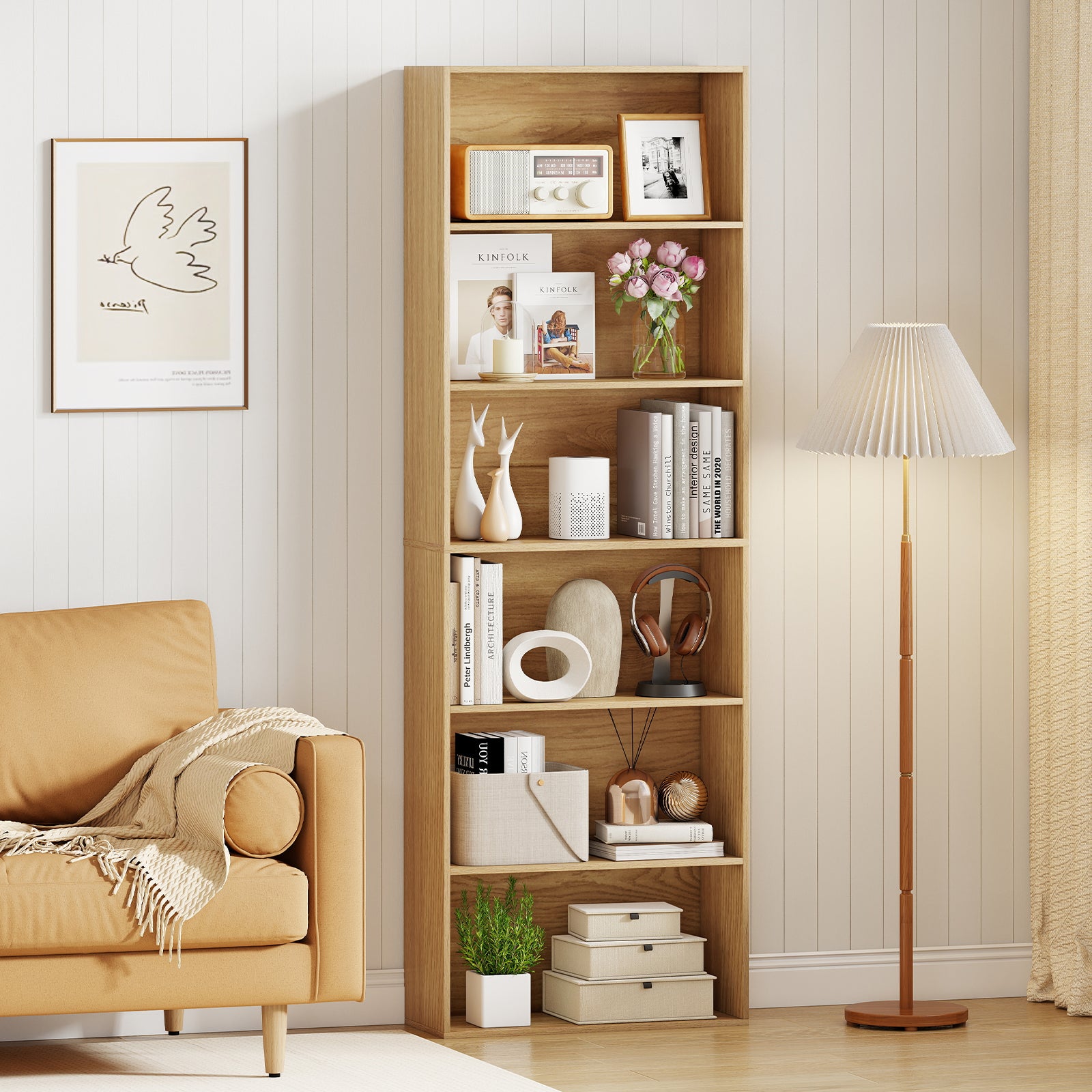 6-Tier Bookcase with 6 Open Shelves and Anti-Toppling Kits, Natural Bookcases at Gallery Canada