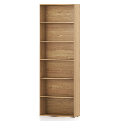6-Tier Bookcase with 6 Open Shelves and Anti-Toppling Kits, Natural