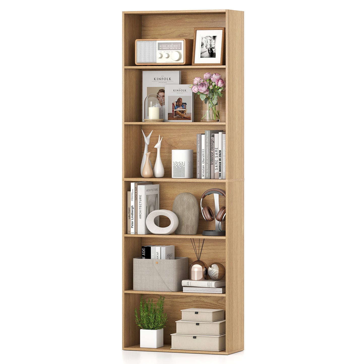 6-Tier Bookcase with 6 Open Shelves and Anti-Toppling Kits, Natural Bookcases at Gallery Canada
