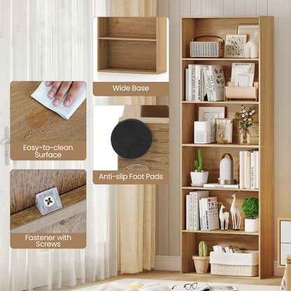 6-Tier Bookcase with 6 Open Shelves and Anti-Toppling Kits, Natural Bookcases at Gallery Canada