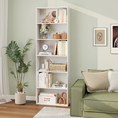 6-Tier Bookcase, 6 Open Shelves, Anti-Toppling Kits, White