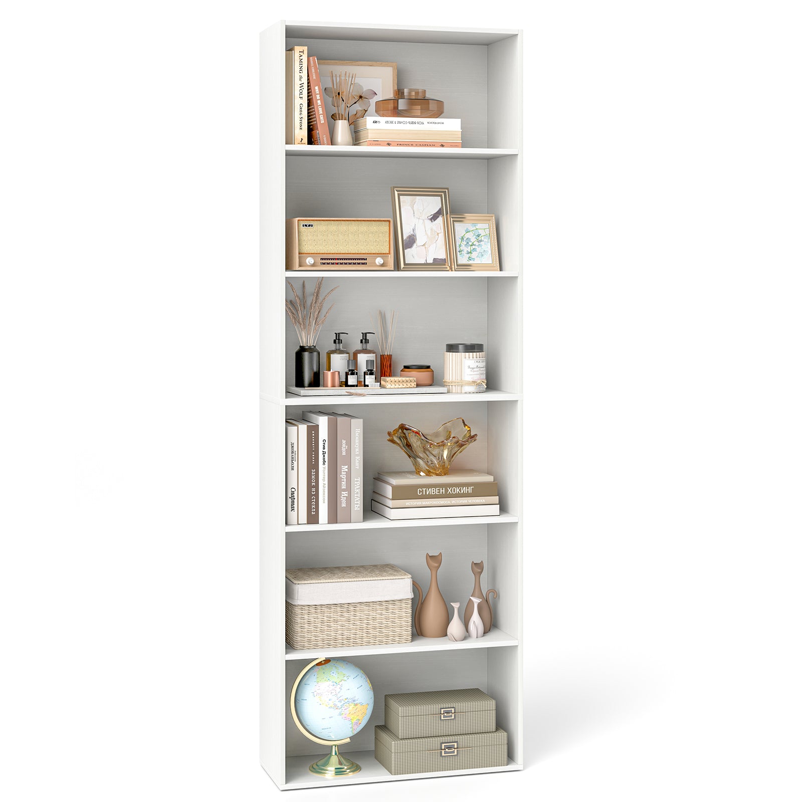 6-Tier Bookcase, 6 Open Shelves, Anti-Toppling Kits, White Bookcases at Gallery Canada