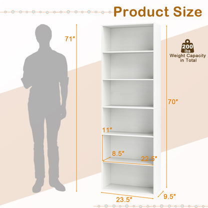 6-Tier Bookcase, 6 Open Shelves, Anti-Toppling Kits, White Bookcases at Gallery Canada