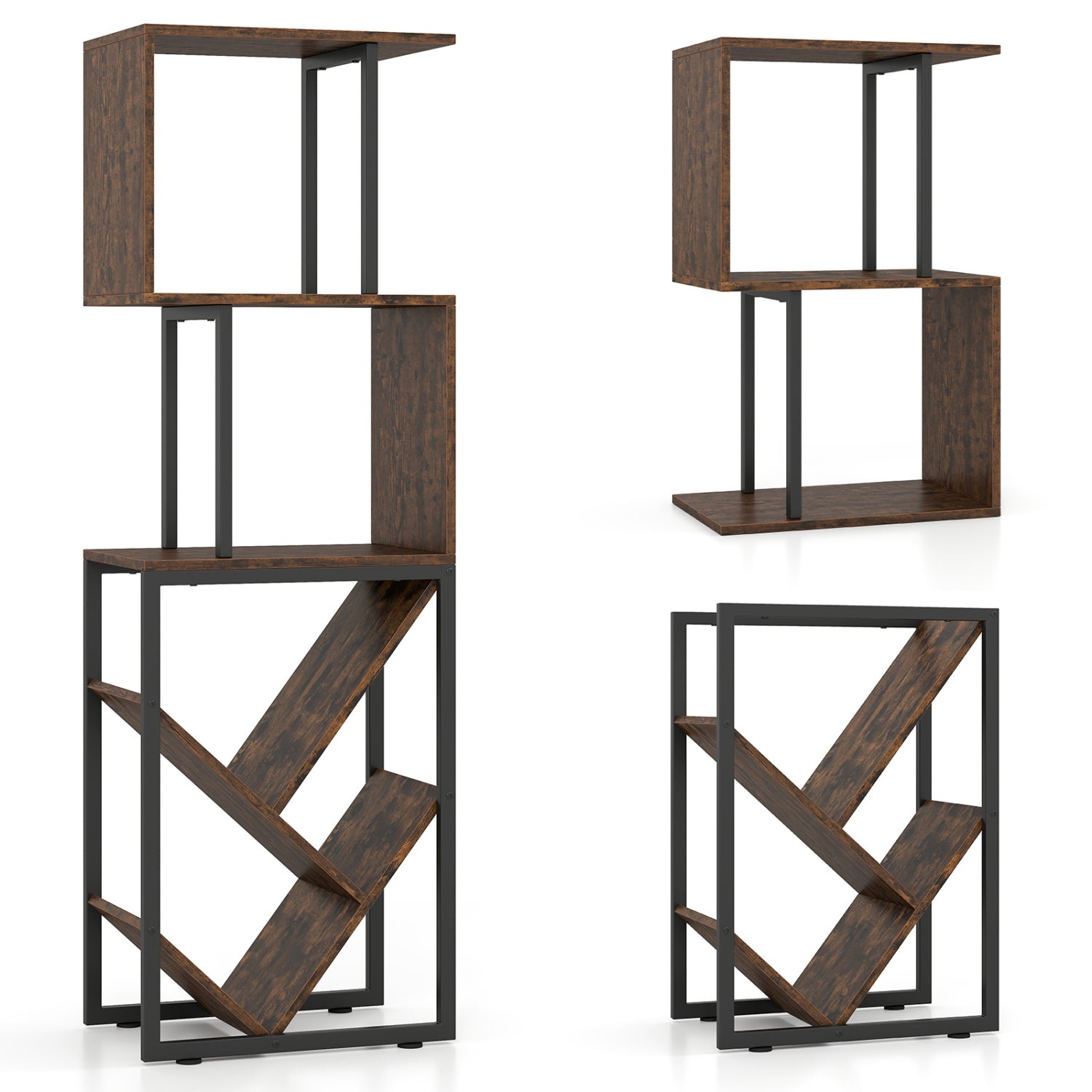 6-Tier Tree S-Shaped Geometric Bookcase, Brown Bookcases Brown at Gallery Canada