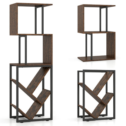 6-Tier Tree S-Shaped Geometric Bookcase, Brown Bookcases Brown at Gallery Canada