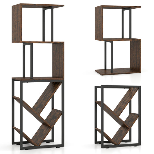 6-Tier Tree S-Shaped Geometric Bookcase, Brown Bookcases Brown at Gallery Canada