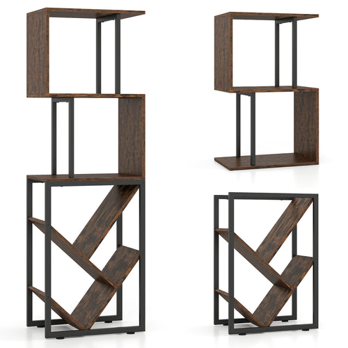 6-Tier Tree S-Shaped Geometric Bookcase, Brown