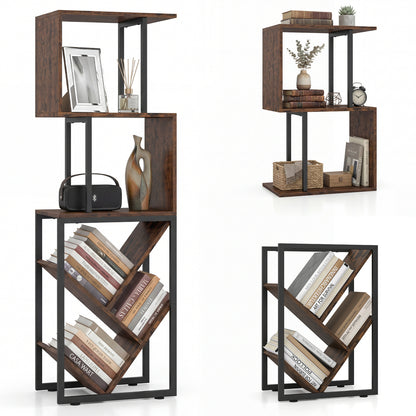 6-Tier Tree S-Shaped Geometric Bookcase, Brown Bookcases at Gallery Canada