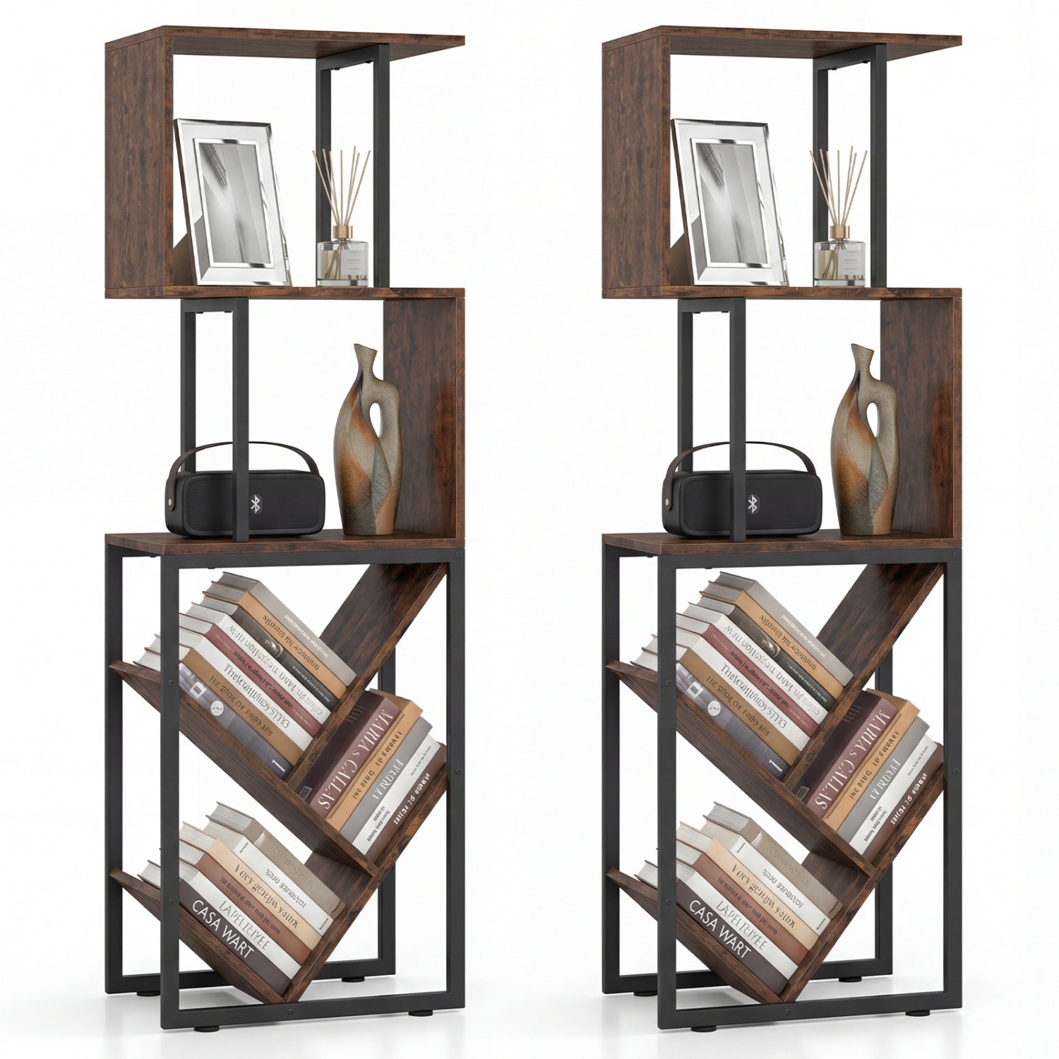 6-Tier Tree S-Shaped Geometric Bookcase, Brown Bookcases at Gallery Canada