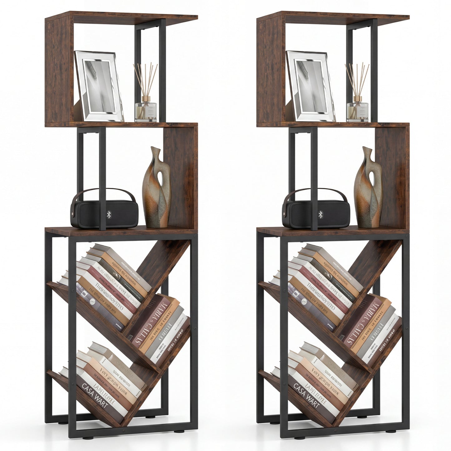 6-Tier Tree S-Shaped Geometric Bookcase, Brown Bookcases at Gallery Canada
