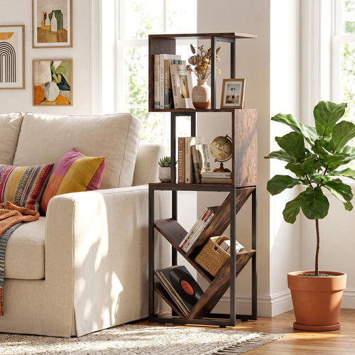 6-Tier Tree S-Shaped Geometric Bookcase, Brown