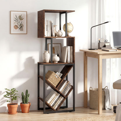 6-Tier Tree S-Shaped Geometric Bookcase, Brown Bookcases at Gallery Canada