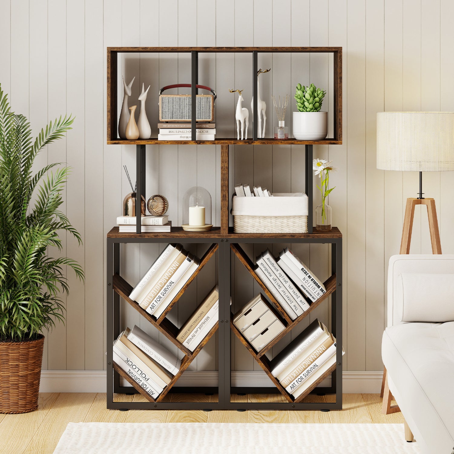 6-Tier Tree S-Shaped Geometric Bookcase, Brown Bookcases at Gallery Canada