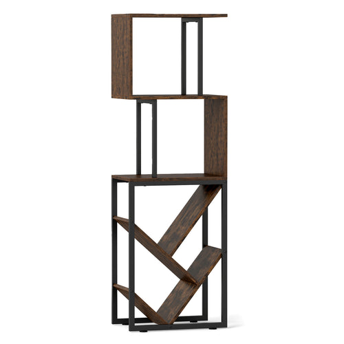 6-Tier Tree S-Shaped Geometric Bookcase, Brown