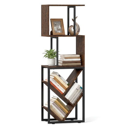 6-Tier Tree S-Shaped Geometric Bookcase, Brown Bookcases at Gallery Canada