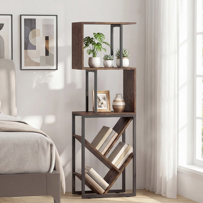 6-Tier Tree S-Shaped Geometric Bookcase, Brown Bookcases at Gallery Canada