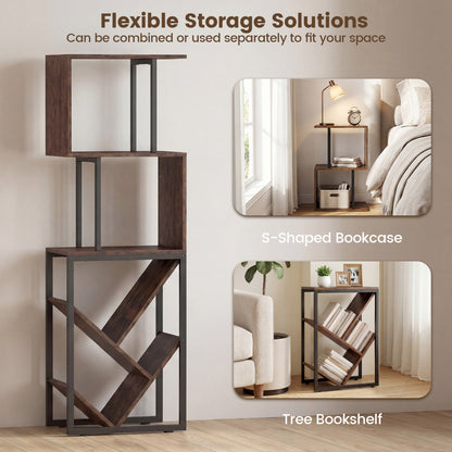 6-Tier Tree S-Shaped Geometric Bookcase, Brown Bookcases at Gallery Canada