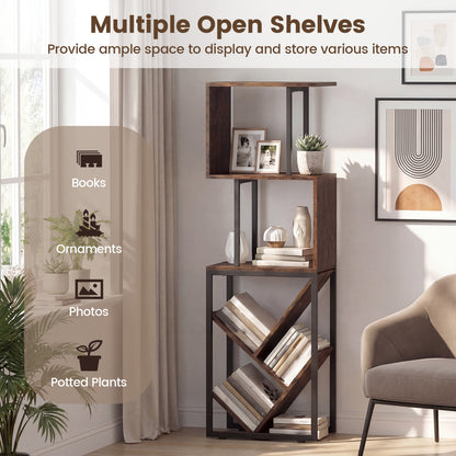 6-Tier Tree S-Shaped Geometric Bookcase, Brown Bookcases at Gallery Canada