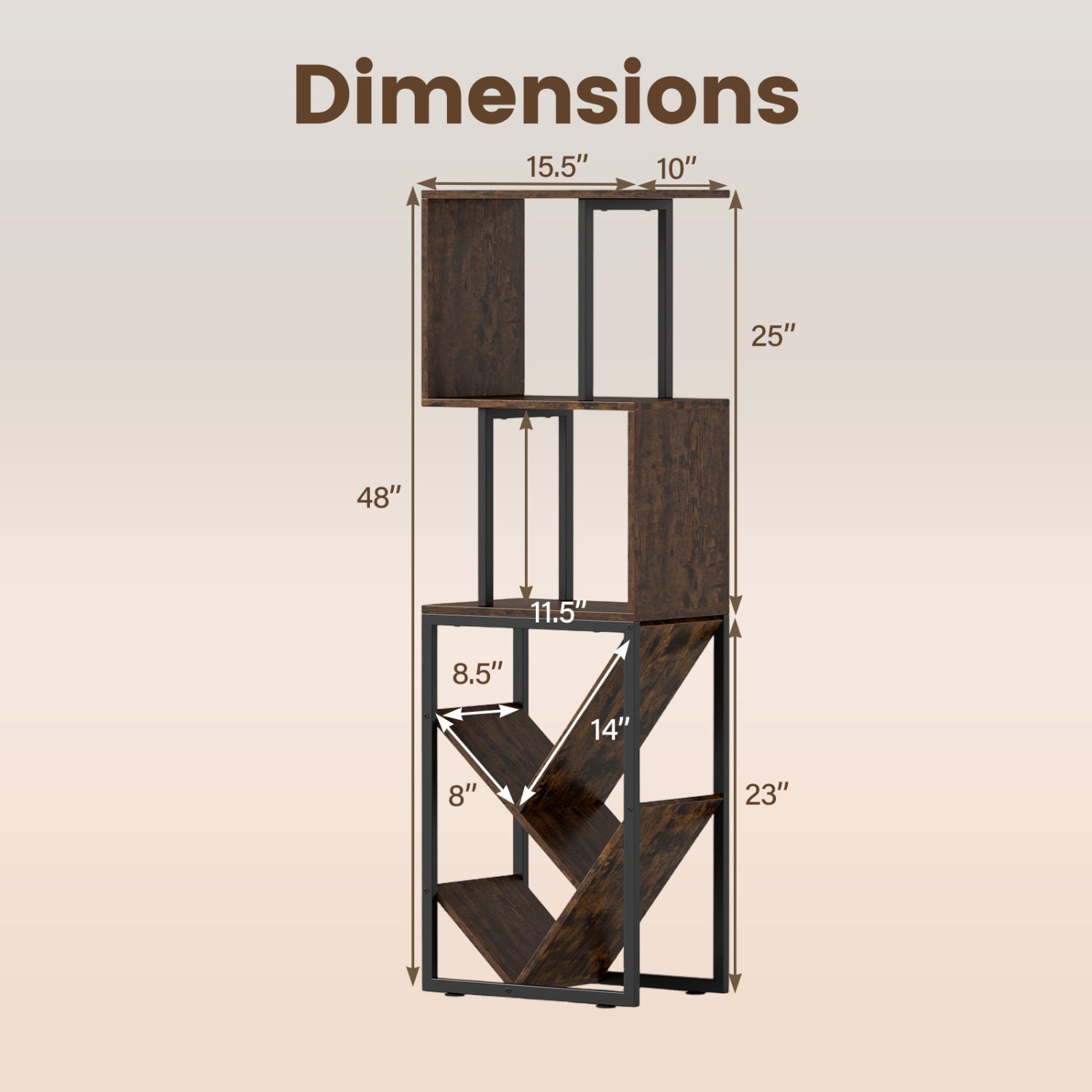 6-Tier Tree S-Shaped Geometric Bookcase, Brown Bookcases at Gallery Canada
