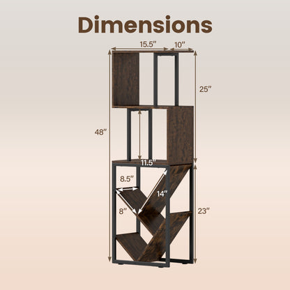 6-Tier Tree S-Shaped Geometric Bookcase, Brown Bookcases at Gallery Canada