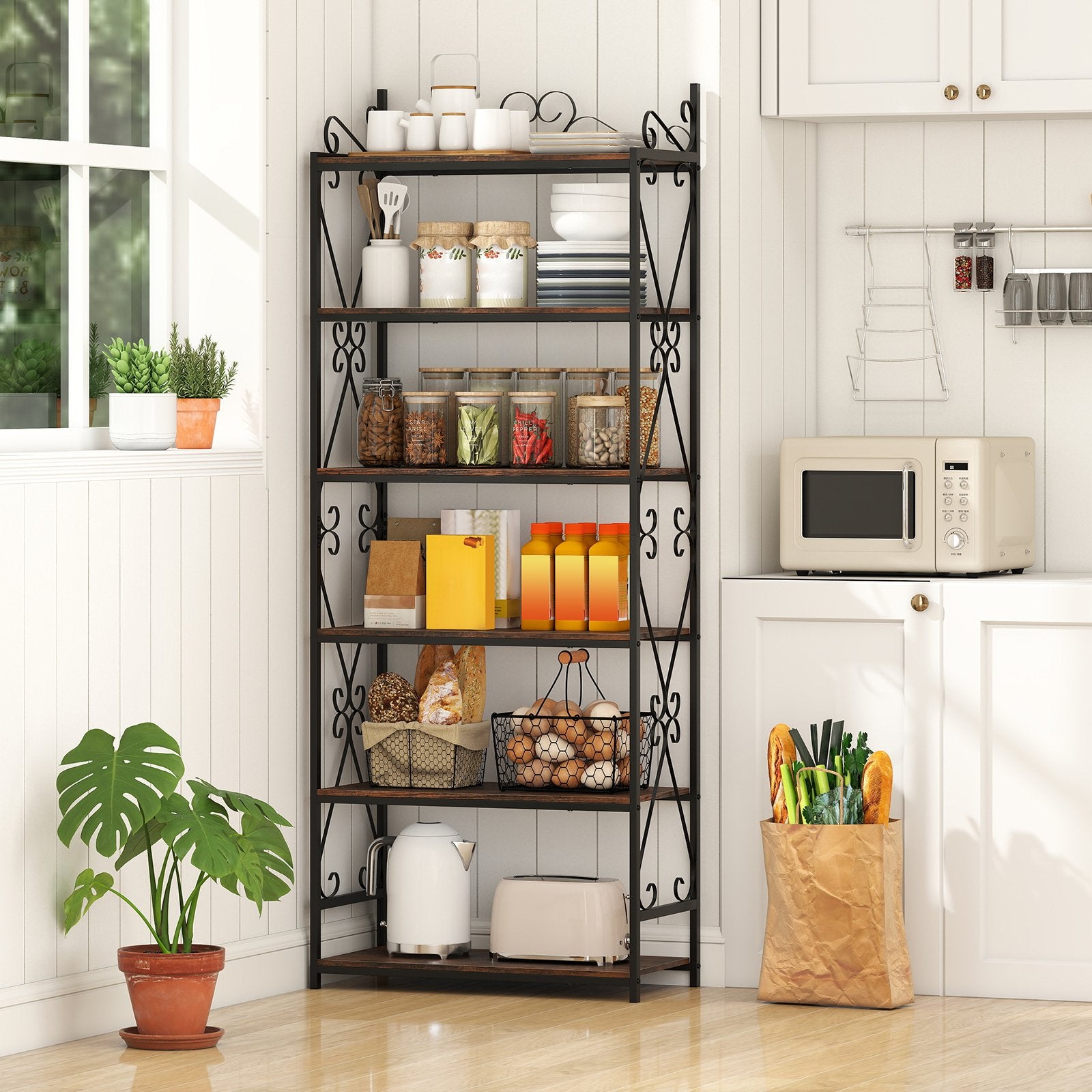 6-Tier Bookshelf Industrial Bookcase with 2 Anti-Tipping Kits and Metal Frame, Rustic Brown Bookcases at Gallery Canada