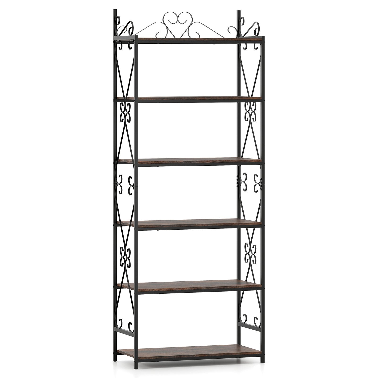 6-Tier Bookshelf Industrial Bookcase with 2 Anti-Tipping Kits and Metal Frame, Rustic Brown Bookcases at Gallery Canada