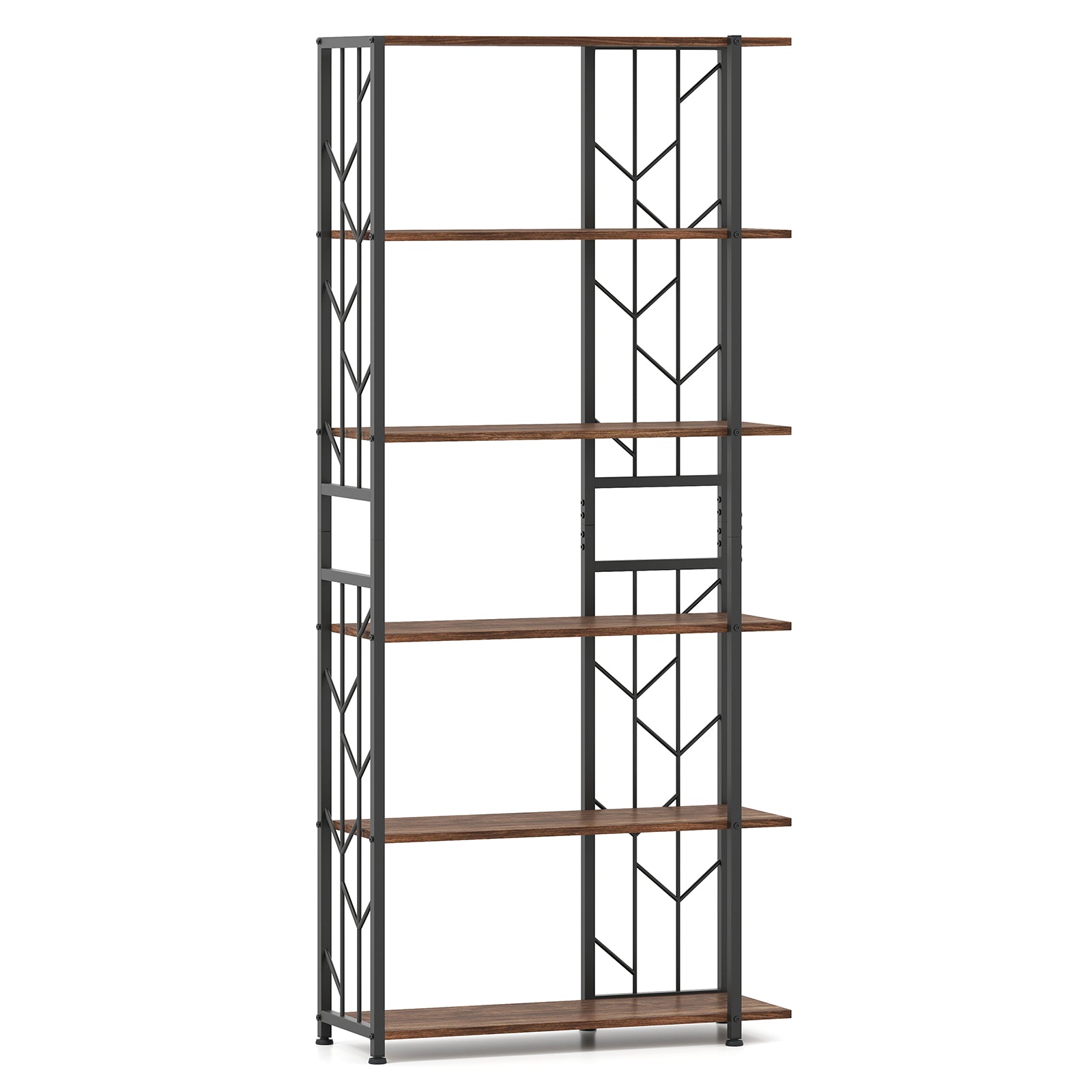6-Tier Bookshelf Modern Geometric Bookcase with Heavy-duty Metal Frame and Anti-tipping Kits, Rustic Brown Bookcases at Gallery Canada