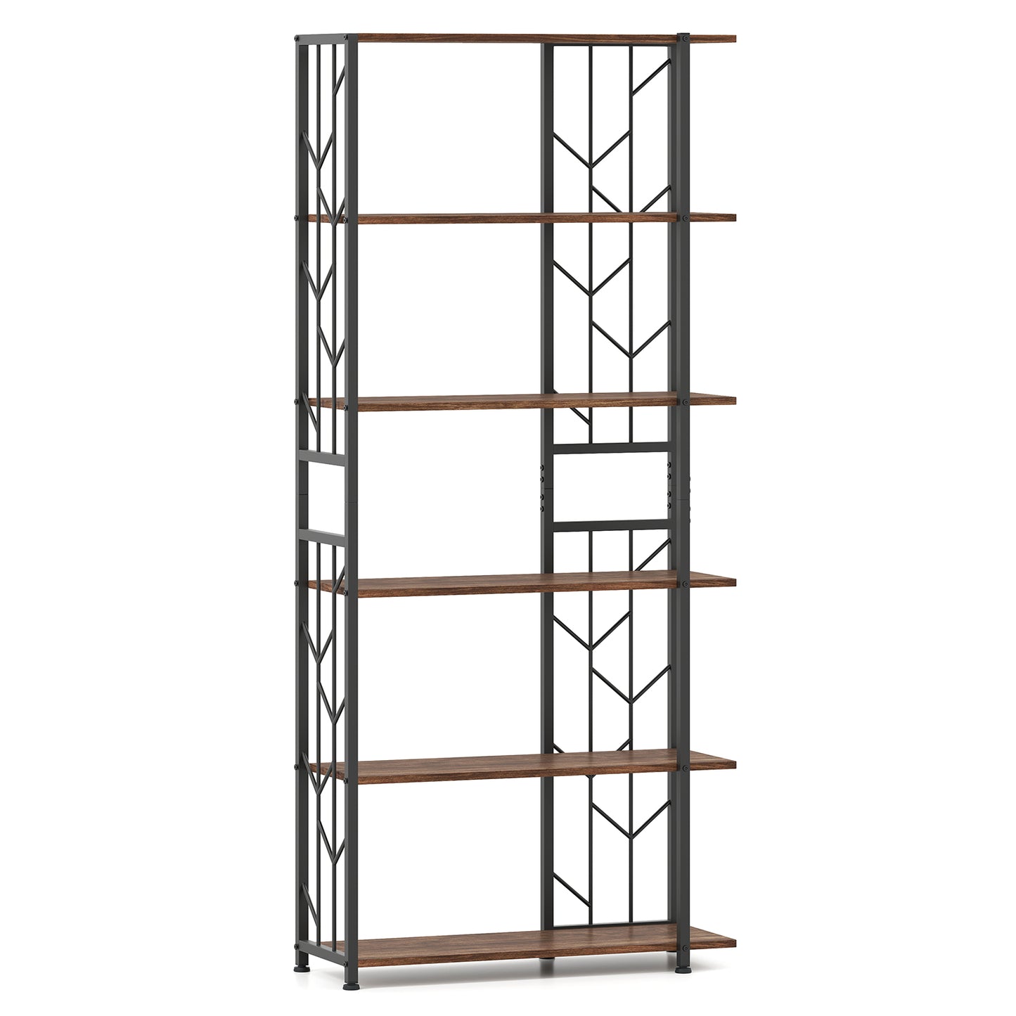 6-Tier Bookshelf Modern Geometric Bookcase with Heavy-duty Metal Frame and Anti-tipping Kits, Rustic Brown Bookcases at Gallery Canada